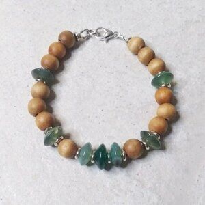 🍂🍁🍃 3/$25! Green Agate & Sandalwood Beaded Bracelet 6.75" Wrists!